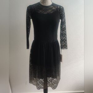 🆕 W by Worth long sleeve Black & gold Lace Whimsigoth Witchy midi dress_0